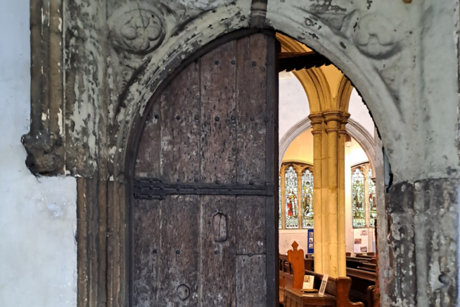 Photo of church door at St Leonard-at-the-Hythe Church
